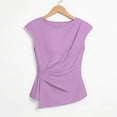 thumbnail image 6 of Qulqfy Casual Women Blouses Crew Neck Short Sleeve Slim Solid Tunic Spring Summer Pleat Trendy Women's Tops XXXL, 6 of 6