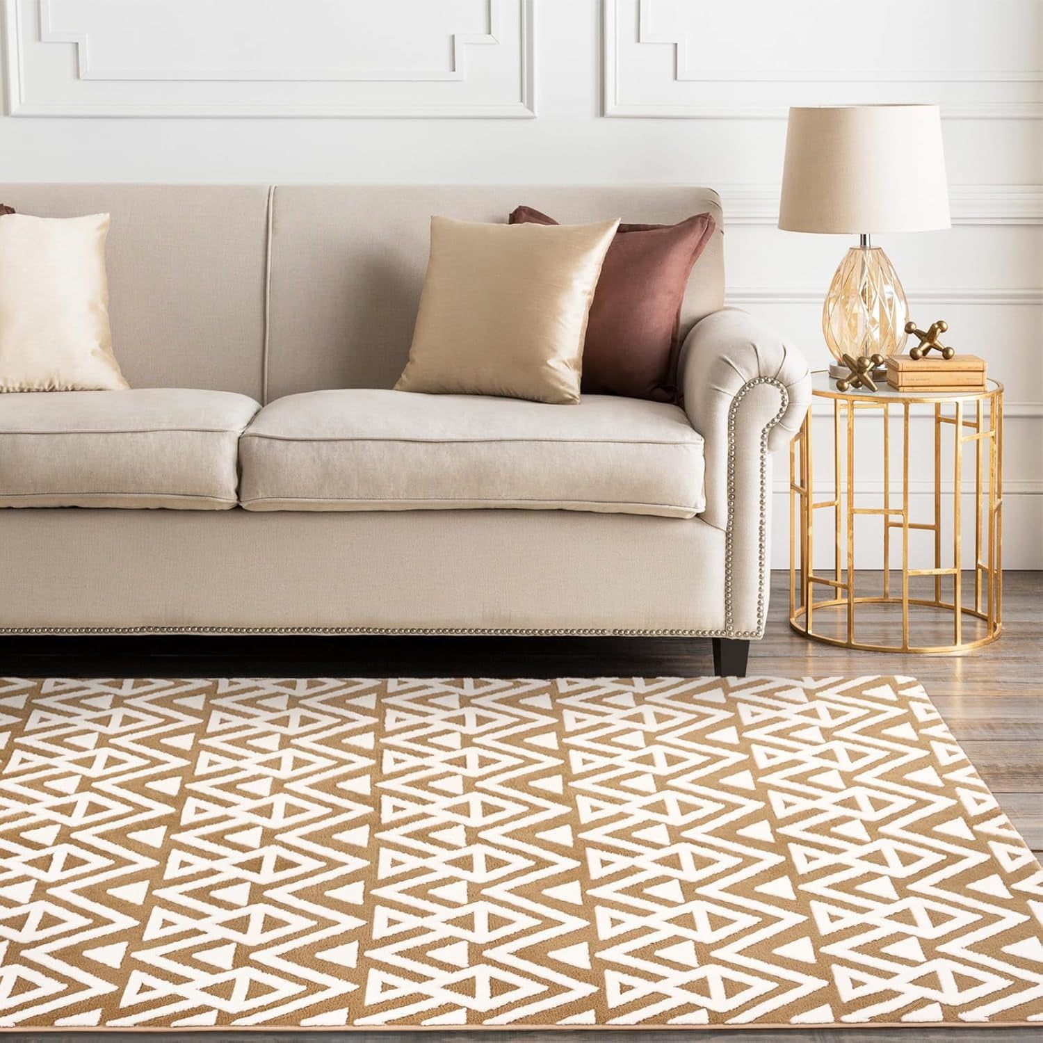 Lochas Soft Shaggy Rugs Geometric Area Rug Fluffy Carpet for Living Room Fluffy Accent Carpet Home Decor,6'x9',Beige