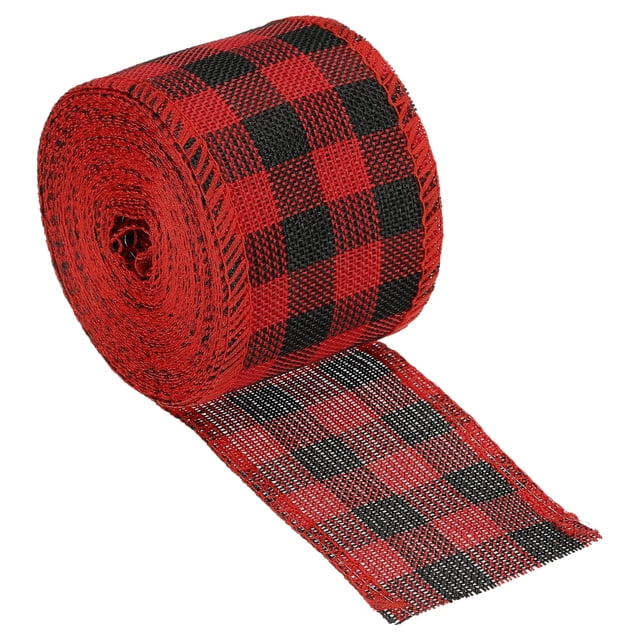 Unique Bargains 2 Inch Wide 6.56 Yards Polyester Gingham Ribbon Wired Edge Ribbon, 1 Pack for Decoration Red and Black