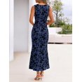 thumbnail image 4 of Merokeety Summer Maxi Dress for Women Crewneck Floral Bodycon Mesh Cocktail Formal Party Dresses Navy L, 4 of 6