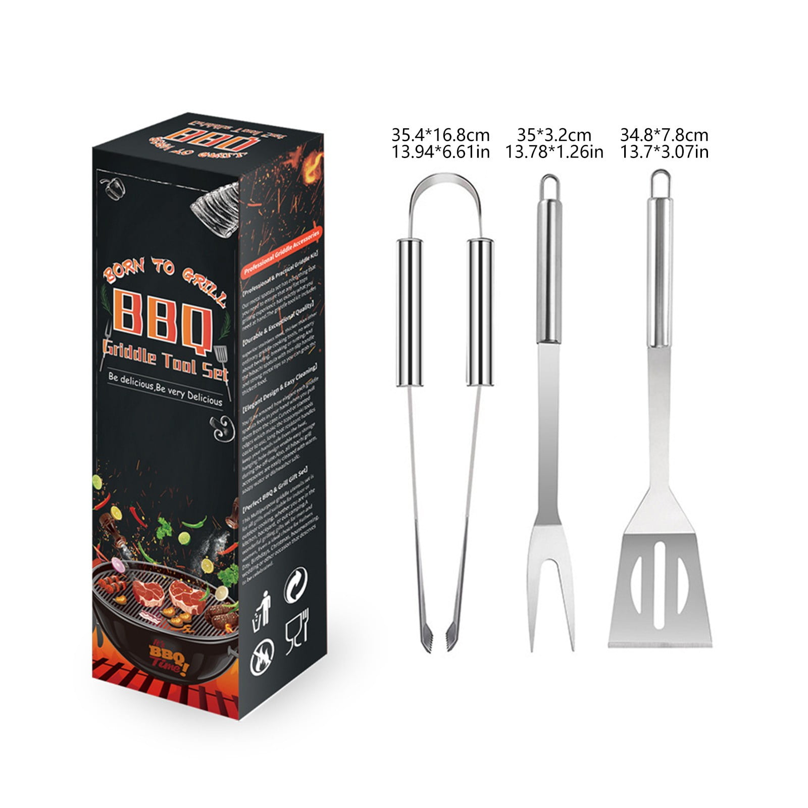 Weloille 3Pcs Stainless Steel Heavy Duty Grill Tools Set BBQ Accessories for Outdoor Grill with Spatula, Fork, Brush - Grilling Gifts for Men Him