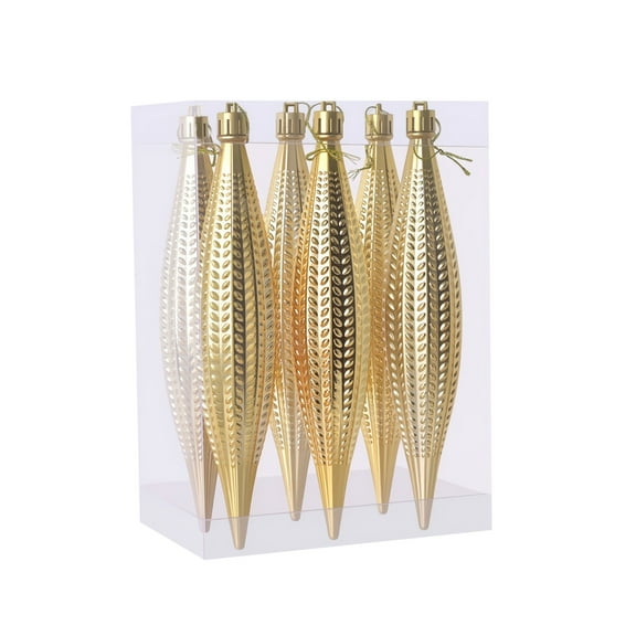 hulanddfd 6PCS Finial Drop Christmas Ornaments, 6.3inch Christmas Alien Electroplating Christmas Hanging Pendant Glitter Shatterproof for Home and Holiday Party Xmas Trees Accessories Gold