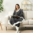 thumbnail image 5 of PAVILIA Sherpa Fleece Wearable Blanket for Adult Women, Cozy Plush Blanket Poncho Cape with Hood, Super Soft Shawl, Angel Wrap Throw for Office, Dark Gray, 5 of 9