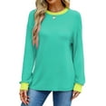 thumbnail image 3 of Fantaslook Striped Long Sleeve Shirts for Women Crewneck Tunic Tops Color Block Blouses Fall Pullover, 3 of 8
