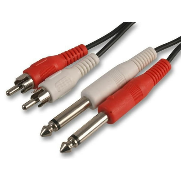 PRO SIGNAL - 2x Phono (RCA) Plug to 2x 6.35mm Mono Jack Plug Lead, 500mm Black