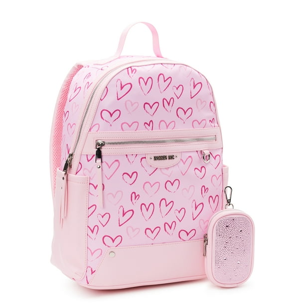 Madden NYC Juniors Dome 17” Laptop Backpack with Pouch, Pink Heart ...