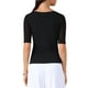 thumbnail image 3 of INSPIRAR CHIC Camiseta básica de manga corta de color sólido elástica para mujeres, camisetas ceñidas casuales, talla L negra, 3 of 6