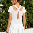 thumbnail image 4 of Purcolt Womens Crop Athletic Tops Lightweight Casual Crewneck Short Sleeve Cross Cut Out Back Shirts Comfort Loose Fit Sport Tee Shirt for Workout Running Gym, 4 of 8