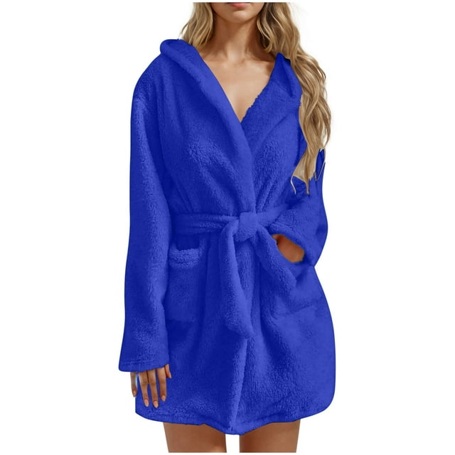 LOVZFMLL Robes for Women Long Sleeve Super Soft Cozy Fleece Bathrobe Plush Short Sleepwear Lounge Robe with Pockets