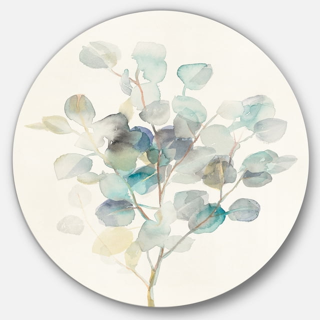 Designart 'feuilles d'Eucalyptus I' Art Mural Rond en Métal Style Ferme