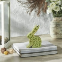 VHC Brands Bunny Hop Wooden Sitting Bunny in Green Enamel 4.5x6.75, Spring Decorations, Home and Table Decor, Spring and Easter Figurines