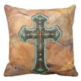 thumbnail image 1 of BOSDECO Turquoise and Brown Cross On Leather Print Pillowcase Cover 18x18 inch, 1 of 1