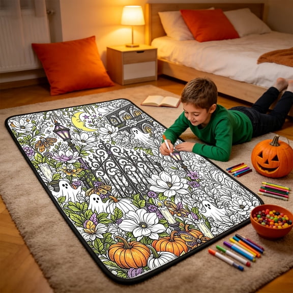 sruoe Halloween DIY Coloring Throw Blanket, Creative Hand‑Draw Craft, Halloween Home Decor, Halloween Themed Blanket for Sofa Couch Holiday Gathering