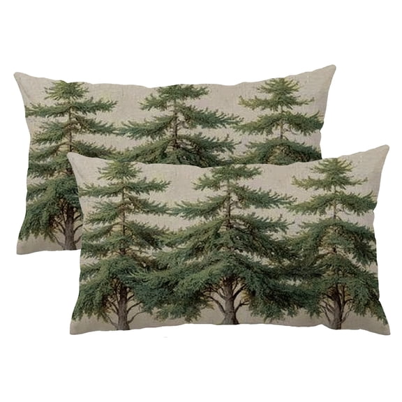 Heduofu Set of 2 12x20 Inch Vintage Pine Tree Christmas Decorations Outdoor Xmas Winter Holiday Decorative Lumbar Throw Pillow Case for Living Room Couch Home Decor 12x20inch