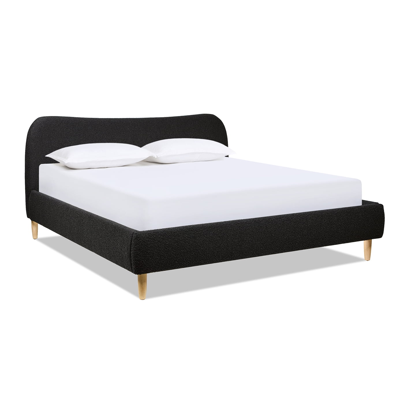 Jennifer Taylor Home Roman Curved Headboard Upholstered Platform Bed, King, Ebony Black Boucle