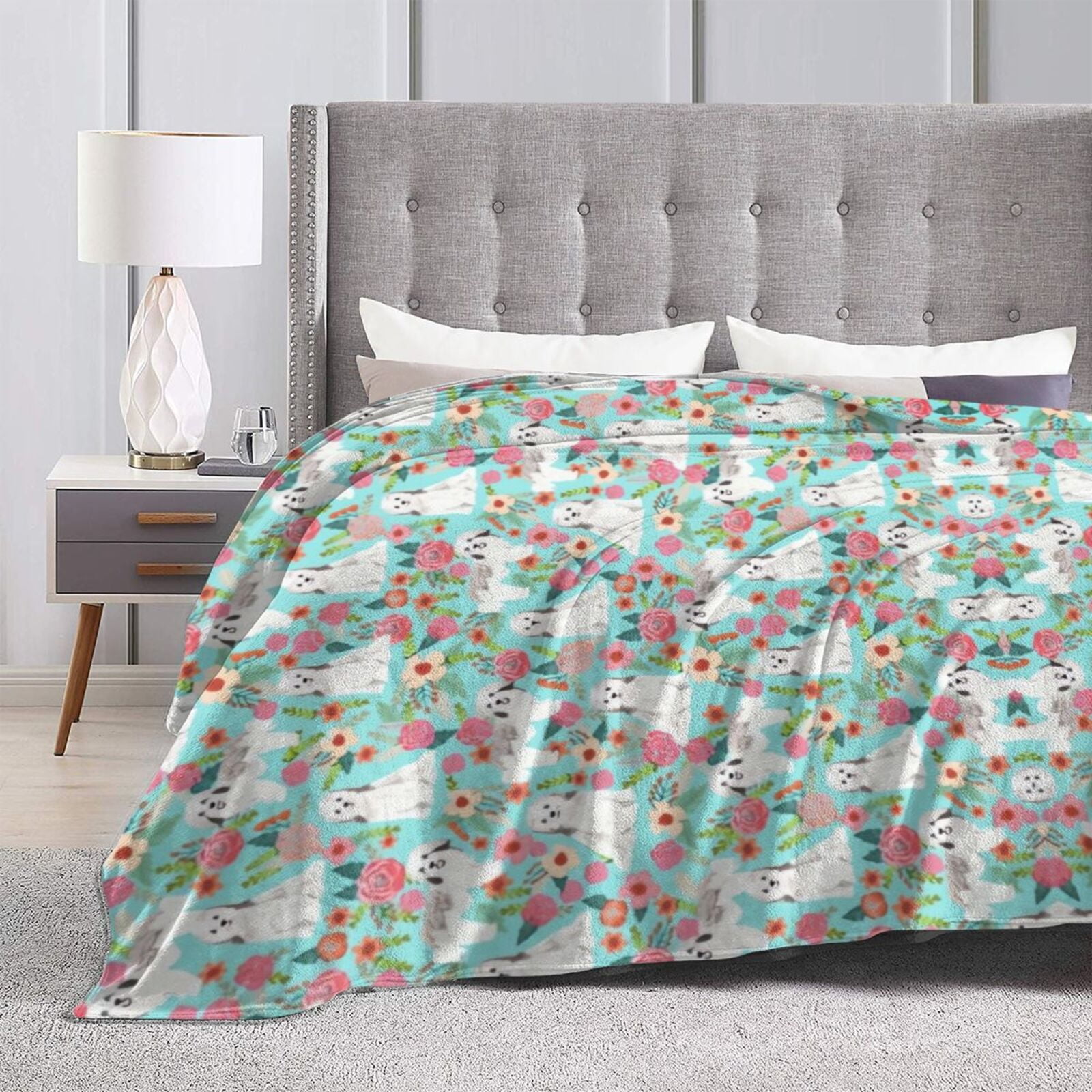 Wijzvio Havanese Dogs Flower Floral Throw Blanket Soft Fuzzy Fleece Blanket For Couch Bed Living Room Decoration 50"X40"