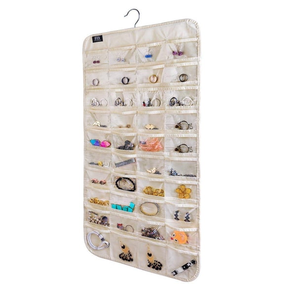 Organizador de joyas BB Brotrade para colgar con 80 bolsillos, color beige