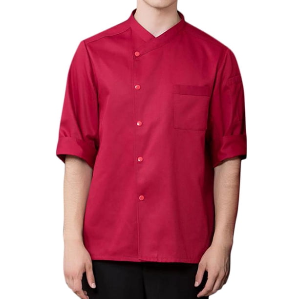 Chaqueta de chef de moda para hombre, manga 3/4, unisex, uniforme, color rojo