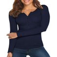 thumbnail image 1 of AMERTEER Women Spring T-Shirt Solid Color Ribbed Henley Neck Long Sleeve Slim-fitting Pullover for Girls Autumn, 1 of 4