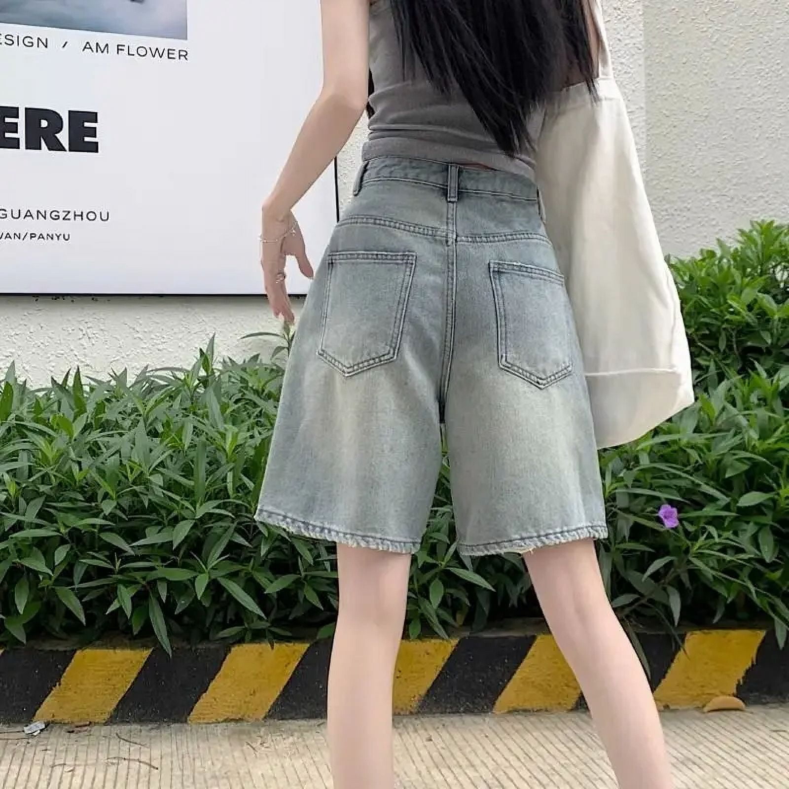 Deeptown Vintage Baggy Jorts Blue Shorts Jeans Woman Korean