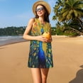 thumbnail image 3 of Vsdgher Robes d'Été Imprimé Paons pour Femmes Robe de Plage Décontractée Col en U Sans Manches Robe d'Été Ample avec Poche, 3 of 7