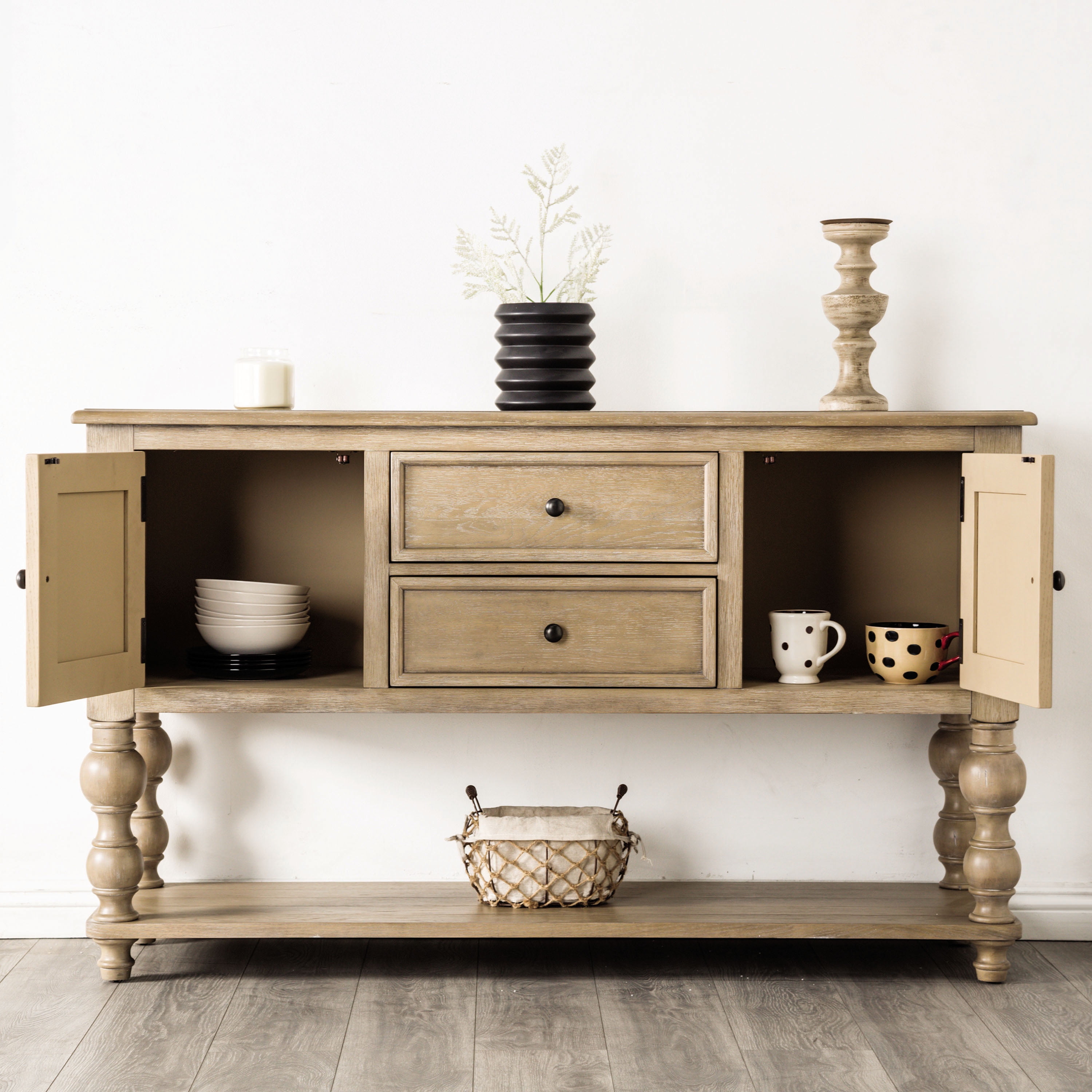 Furniture of America Lociste Modern Farmhouse Multi-Storage Solid Wood Server, Light Washed White