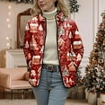thumbnail image 6 of felwors Women's Christmas Quilted Jacket with Snowmen Christmas Trees Print, Snap Button Front Fall Winter Coat Red, XXXXL, 6 of 8