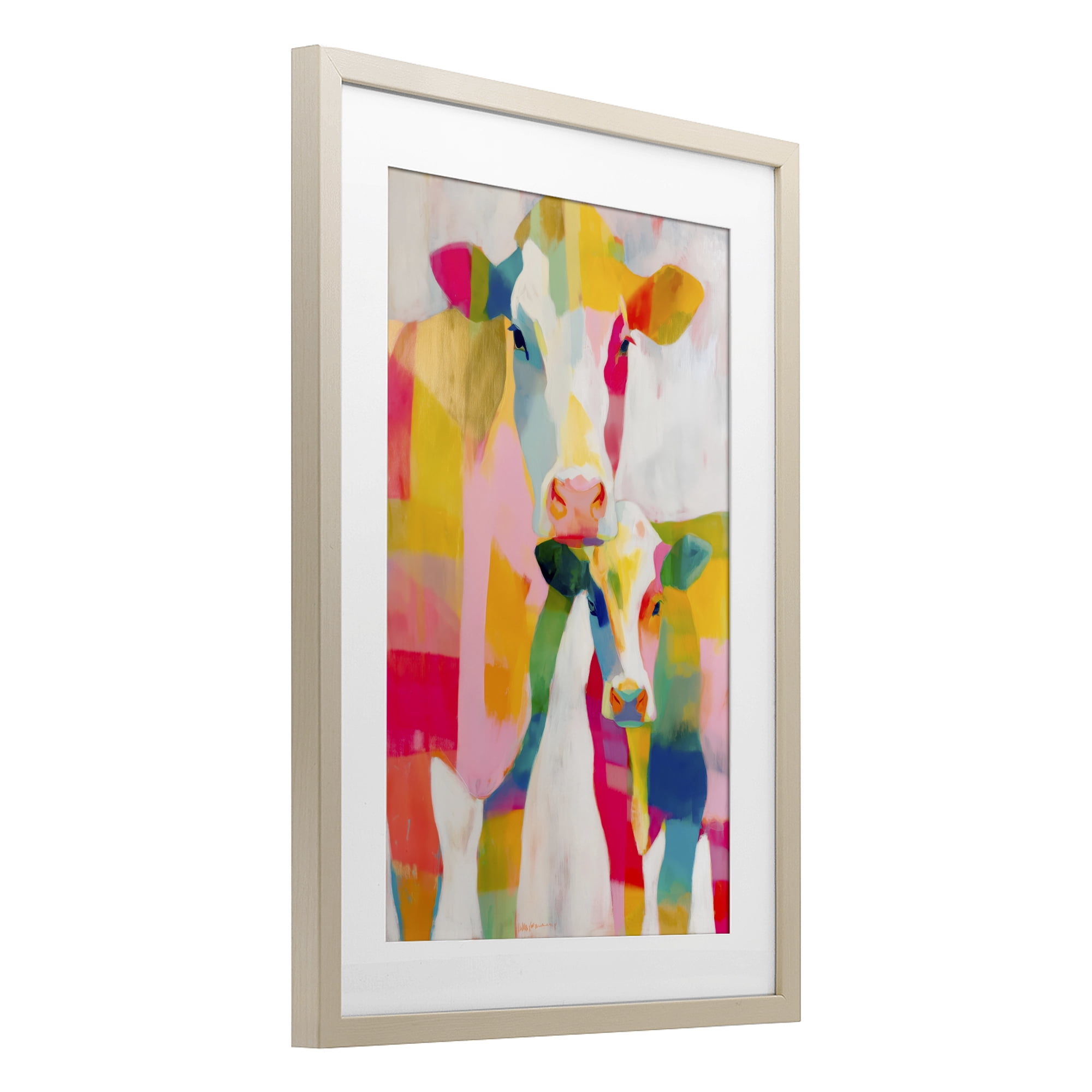 Stupell Industries Cow Family in Cubist Abstract Birch Framed Print Under Glass, design by Chromatic Storm Studio
