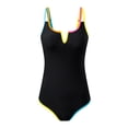 thumbnail image 4 of DOKOTOO Women's One Piece Swimsuit Tummy Control V Neck Color Block Adjustable Straps Bathing Suit, 4 of 12
