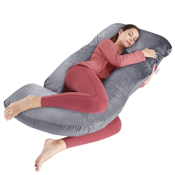 Pregnancy Pillows, 60inch J-Shaped Full Body Pregnancy Pillow for Side Sleeper with Removable Cover, Grey
