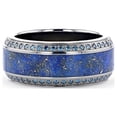 thumbnail image 3 of HYDRA Lapis Lazuli Inlaid Titanium Wedding Ring Polished Beveled Edges Set with Round Blue Diamonds - 10mm - Size 10.5, 3 of 3