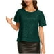 thumbnail image 3 of Craaazy Women's Sparkle Short Sleeve Top with Scallop Hem and Round Neck Gifts, 3 of 9