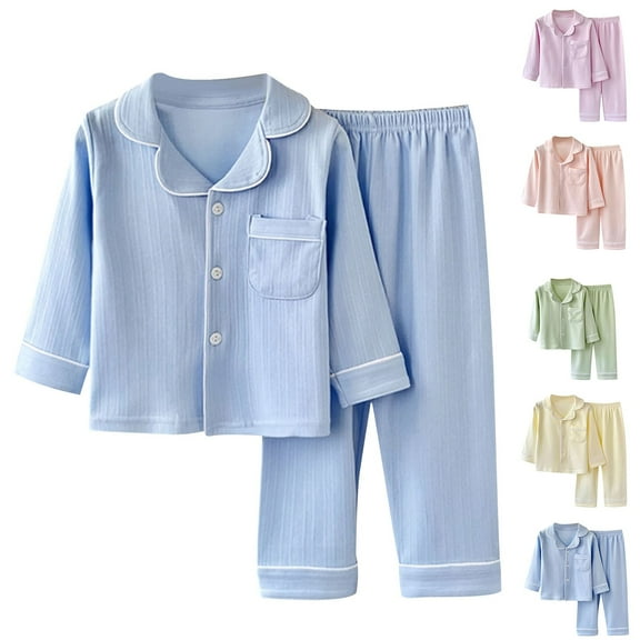 WRKEKC Tween Winter Combed Cotton Pajamas Set 2-Piece Peach Print Button-Down Collar Top and Pants Sleepwear 3-16 Years