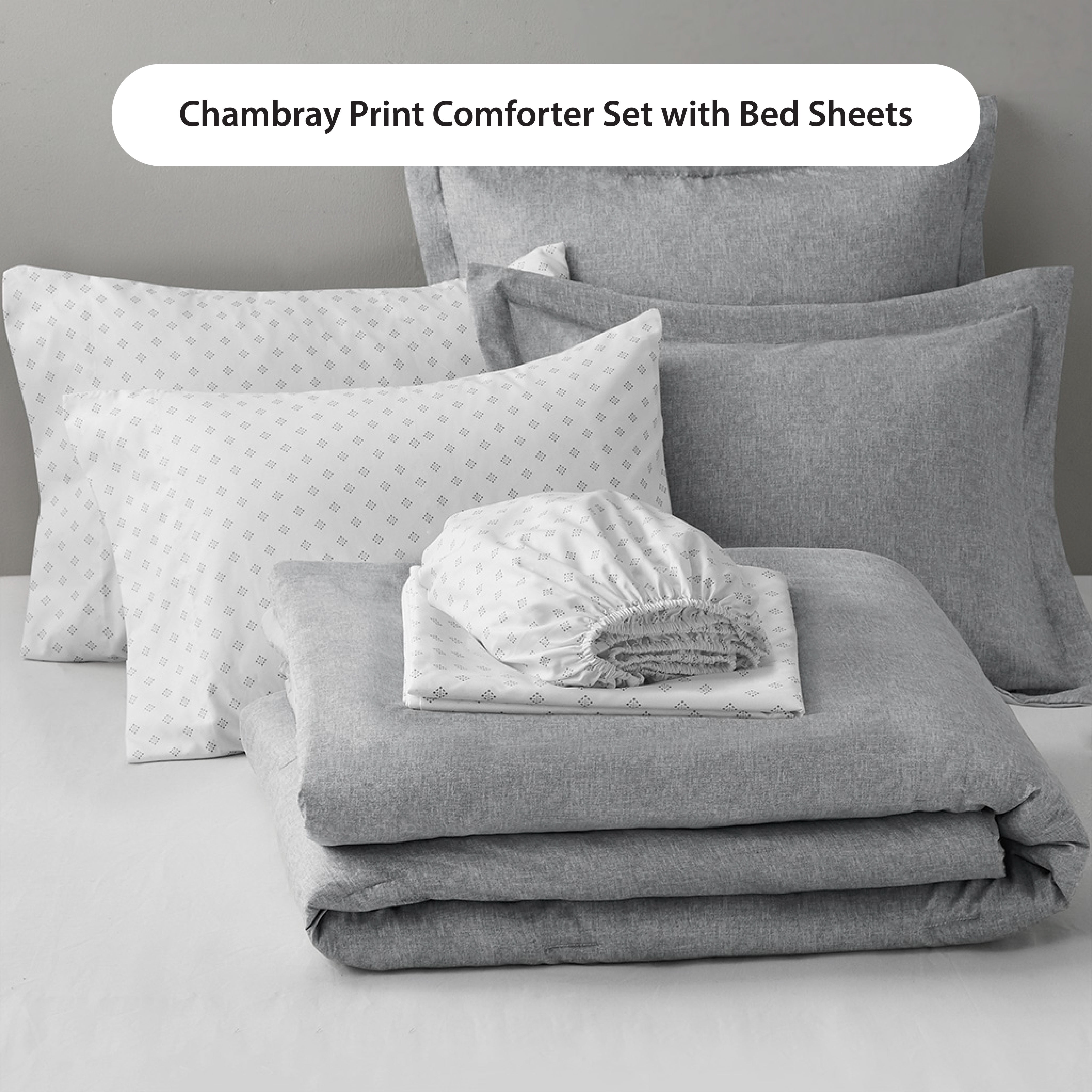 Regency Heights King Size Comforter Set, 7-Piece Reversible Bed in a Bag with Sheets, Gray