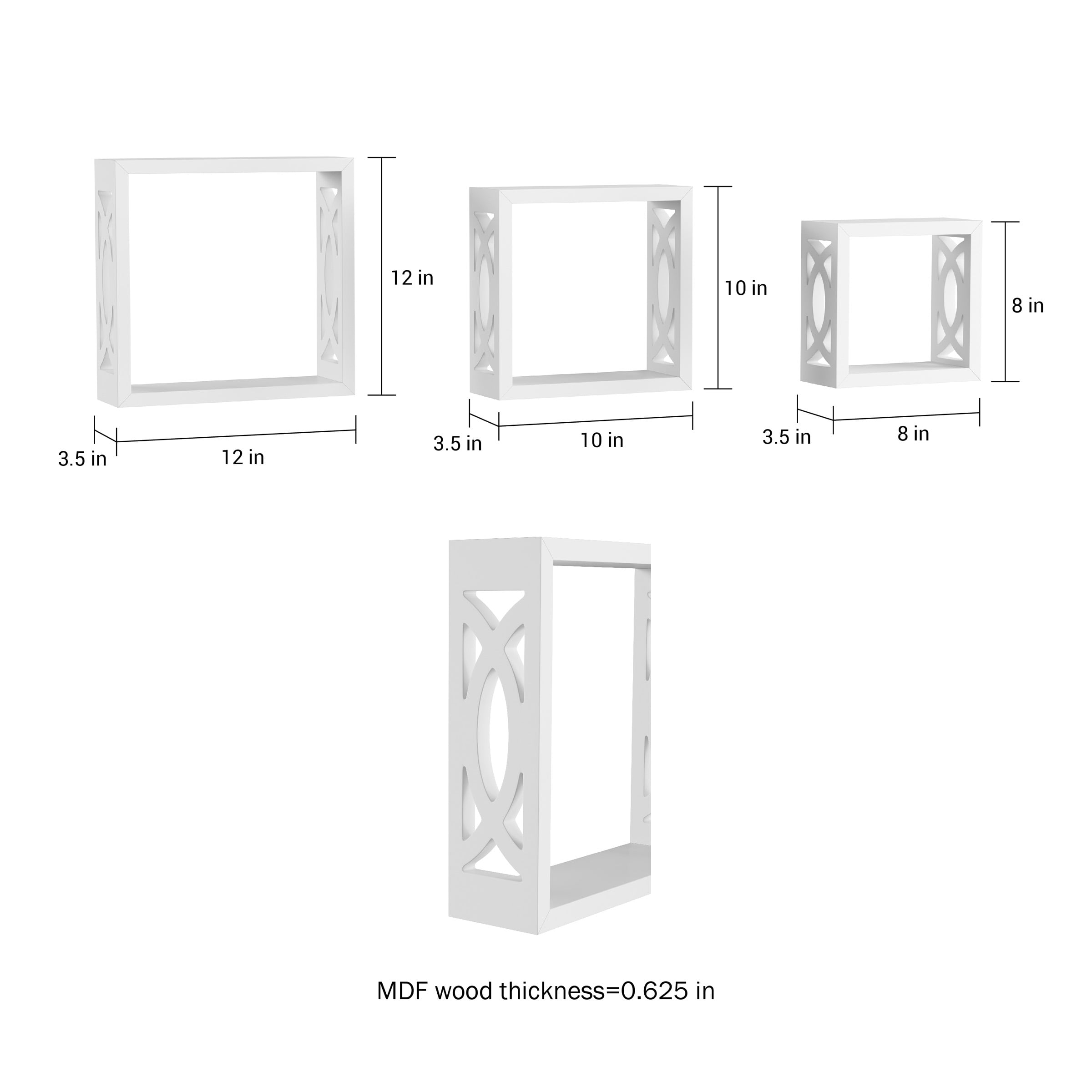 Floating Shelves- Open Cube Wall Shelf Set with Hidden Brackets, 3 Sizes to Display Decor, Photos, More- Hardware Included by Lavish Home (White)