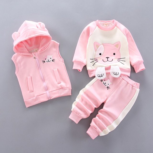 Conjunto de ropa para bebés y niñas, prendas de vestir con capucha, Tops, pantalones, trajes de 3 piezas, traje cálido para niños pequeños