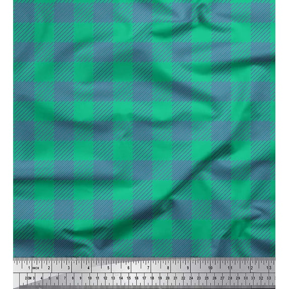 Soimoi Green Rayon Crepe Fabric Check Check Print Fabric by the Yard 46 Inch Wide