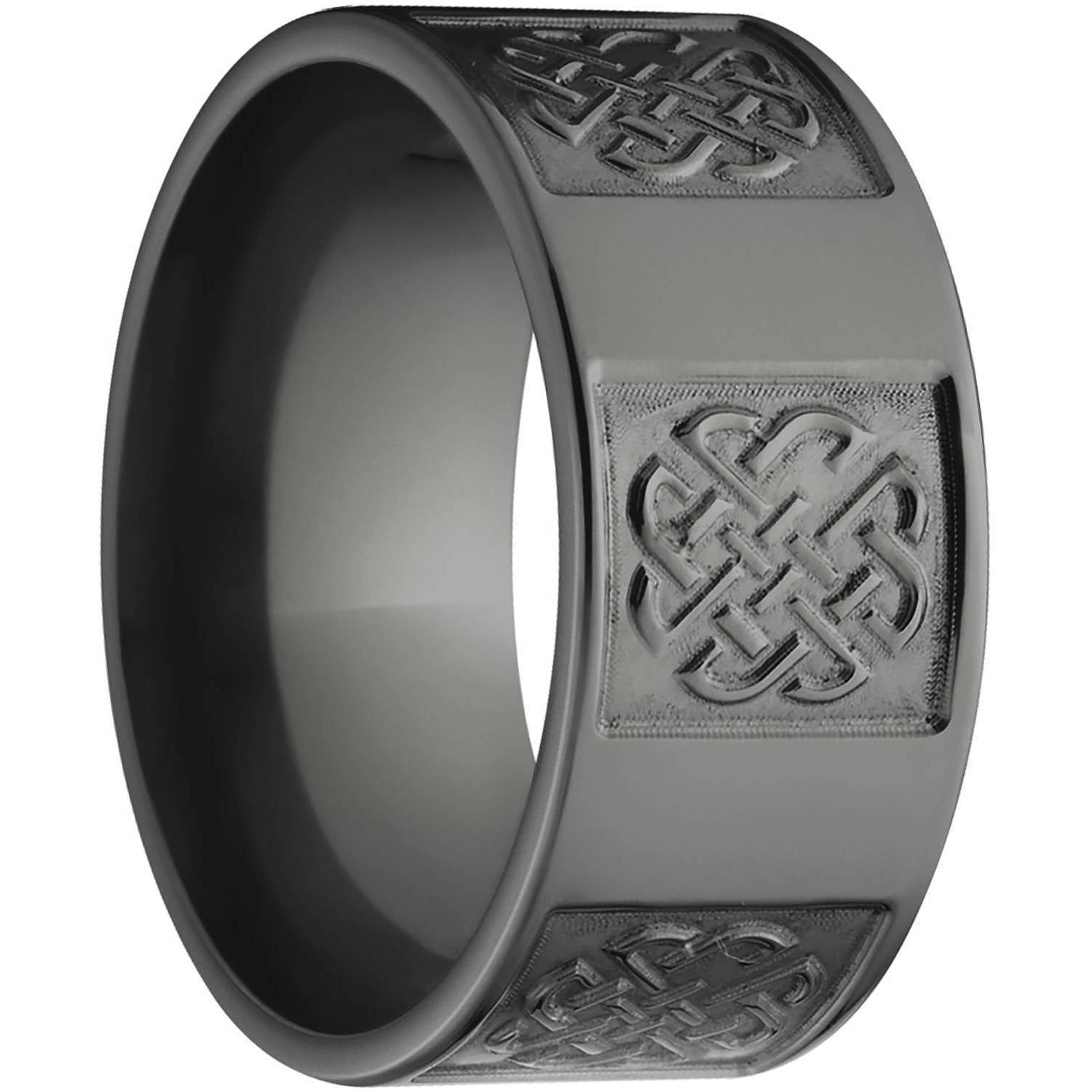 10mm Flat Black Zirconium Ring with a Milled Celtic Design