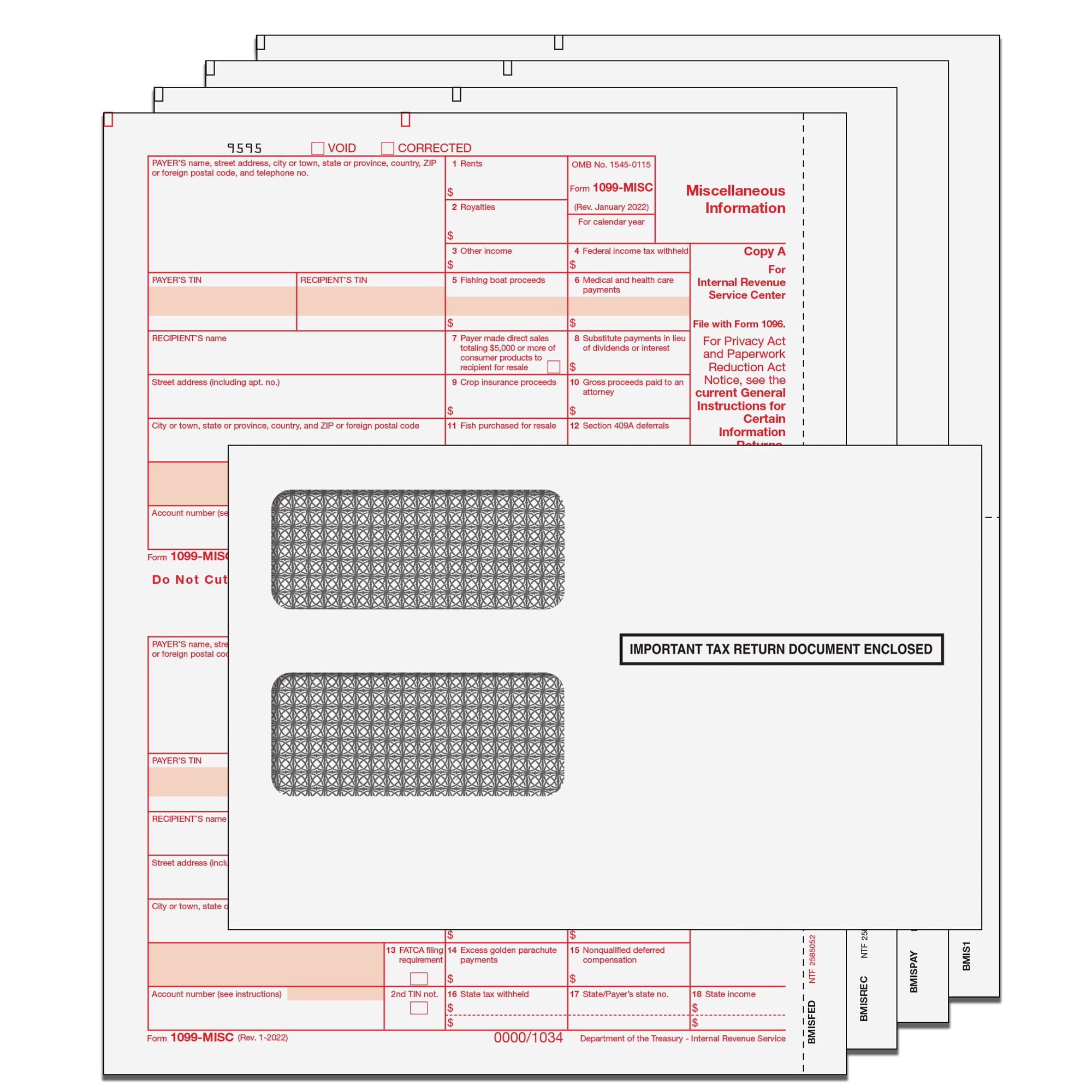 2022 1099MISC Miscellaneous Preprinted 4Part 2Up Tax Packs 2022 1099MISC Miscellaneous Preprinted 4Part 2Up Tax Packs
