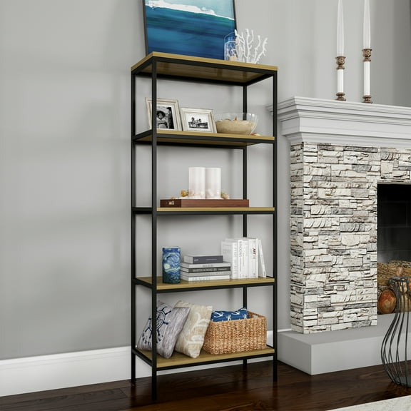 Somerset Home 5-Tier Open Style Industrial Bookshelf (Oak)