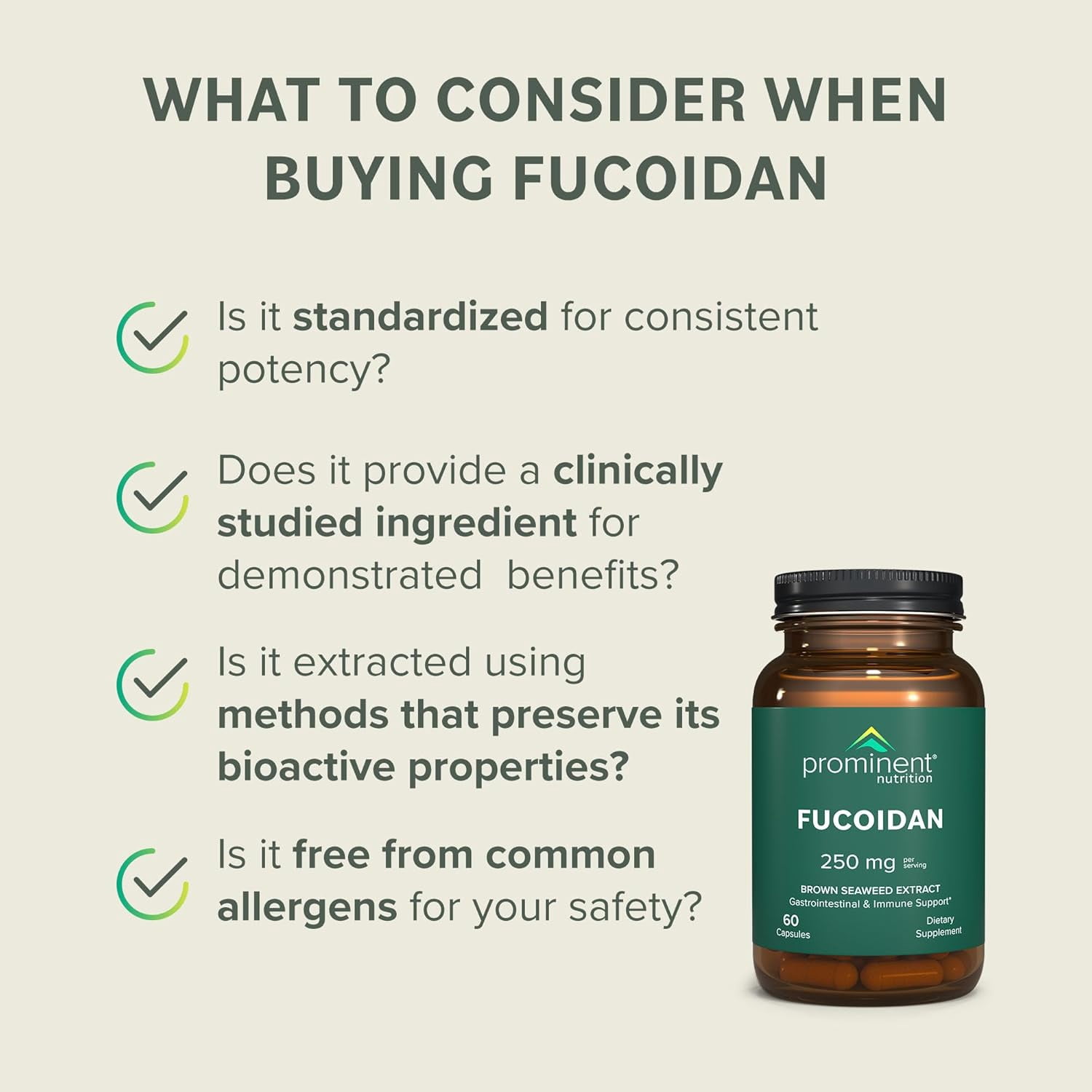 Prominent Nutrition Fucoidan Gut Health & Immune Support Supplement – 250mg, 60 count – Brown Seaweed Extract - Immune System & Digestion Supplement