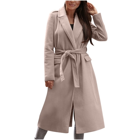 asdoklhq Womens Clearance Coats Plus Size Autunm And Winter Women Casual Tops Coat Long Sleeve Suit Collar Solid Cardigan Bandage Nizi Overcoat Tops Windbreaker