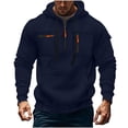 thumbnail image 2 of HAOTAGS Mens Plus Size Sport Hoodie, Half Zip Hooded Sweatshirts with Zipper Pocket Long Sleeve Pullover Top for Fall Winter Navy M, 2 of 6