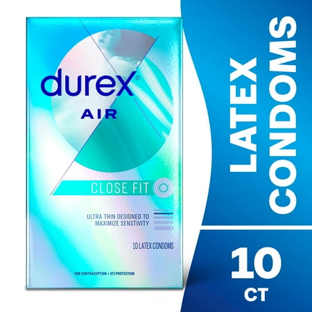 Durex Air Condoms Extra Thin, Transparent Natural Rubber Latex Condoms for Men, Close Fit, FSA & HSA Eligible, 10 Count