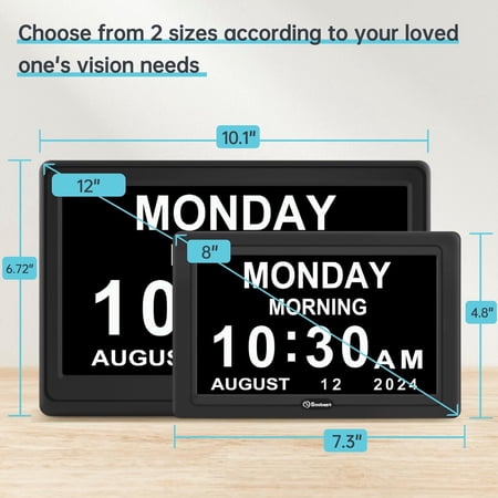 12 Inch Large HD Digital Alarm Clock for Seniors with 20 Alarms, Auto DST, 6 Periods Display, 8 Languages Support, Electric Calendar Clock for Elderly Memory Loss