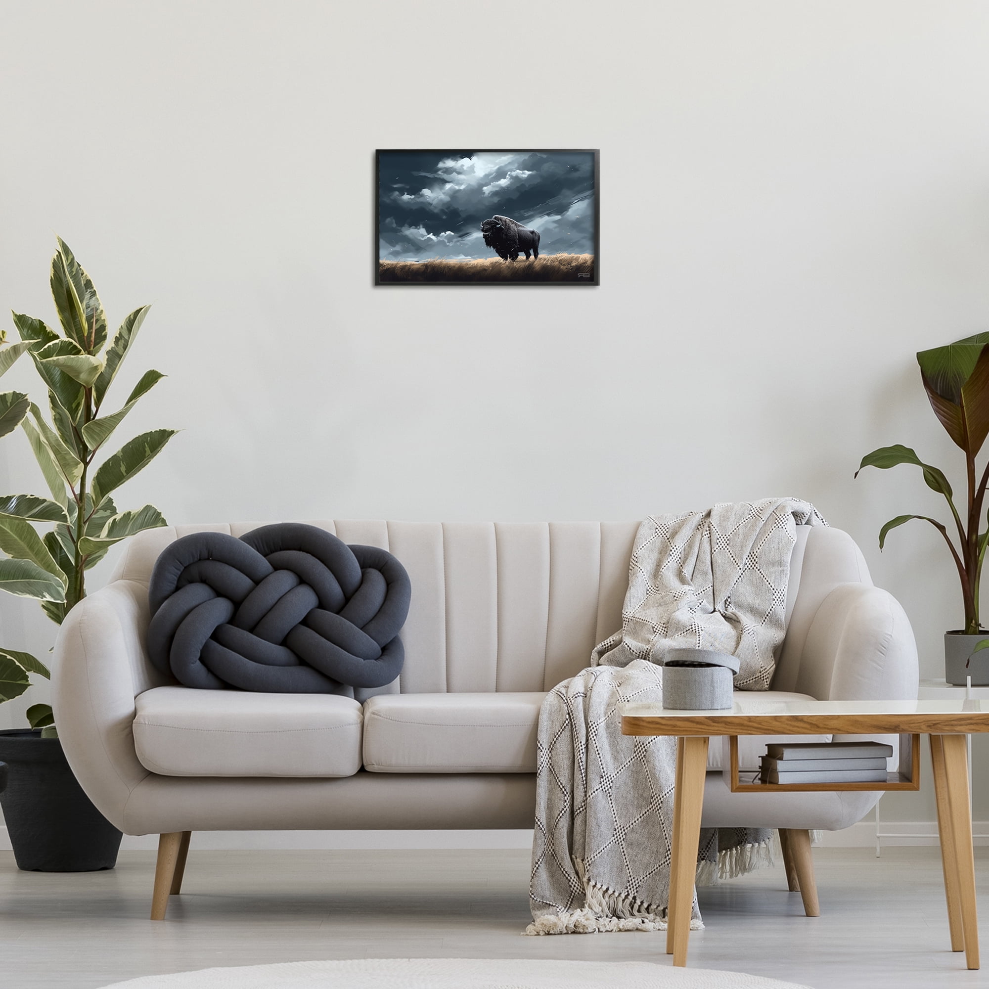Stupell Industries Bison Silhouette with Clouds Landscape Painting Black Framed Art Print Wall Art, 18 x 12