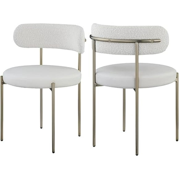 Urban Oasis Dining Chairs Set of 2, Modern Dining Chairs Mid-Century, Round Kitchen Chairs, Boucle Fabric and Faux Leather Dining Chair with Metal Legs, Kitchen Dining Room