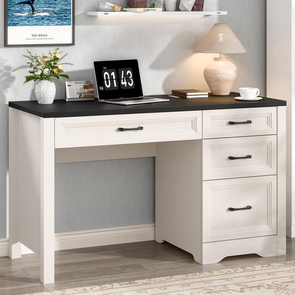 Black Vabches Farmhouse Executive Desk with Storage and Ample File Drawer
