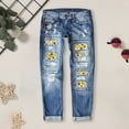 thumbnail image 4 of CHWGFWL Denim Capris for Women Women's Denim Pants Straight Leg Pants Ripped Print Mid Waisted Straight Pants Jeans Sunflower Floral Jeans Women's Jeans Loose Fitting Pants for Women (A ,L), 4 of 5