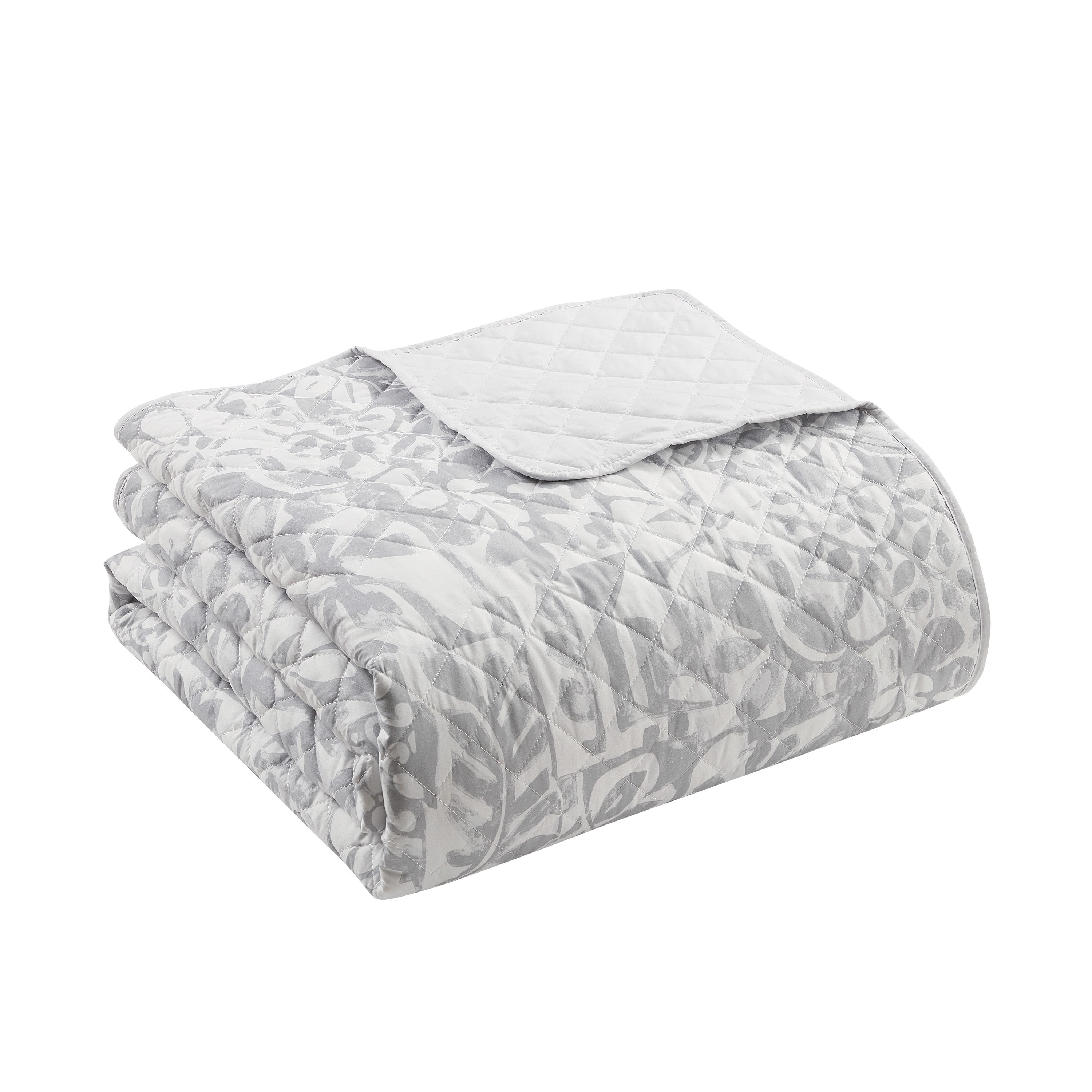 Indigo Ink Tufted Bohemian 3-Piece Grey/White Abstract Floral Reversible Quilt Set, Full/Queen